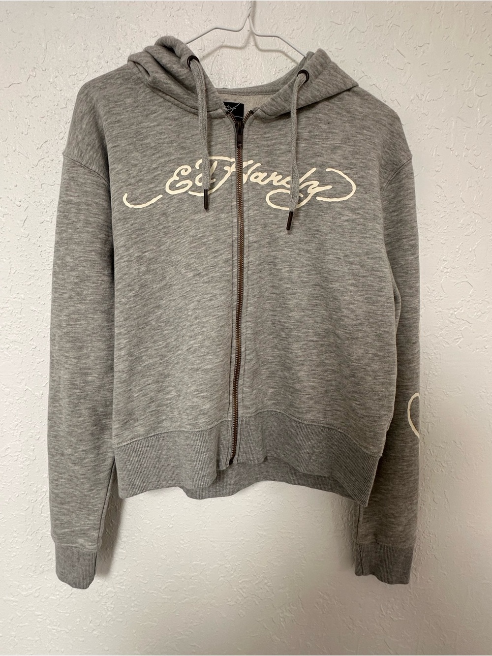 Y2K Ed Hardy Our Lady of Guadalupe Zip Up Hoodie Grey Large